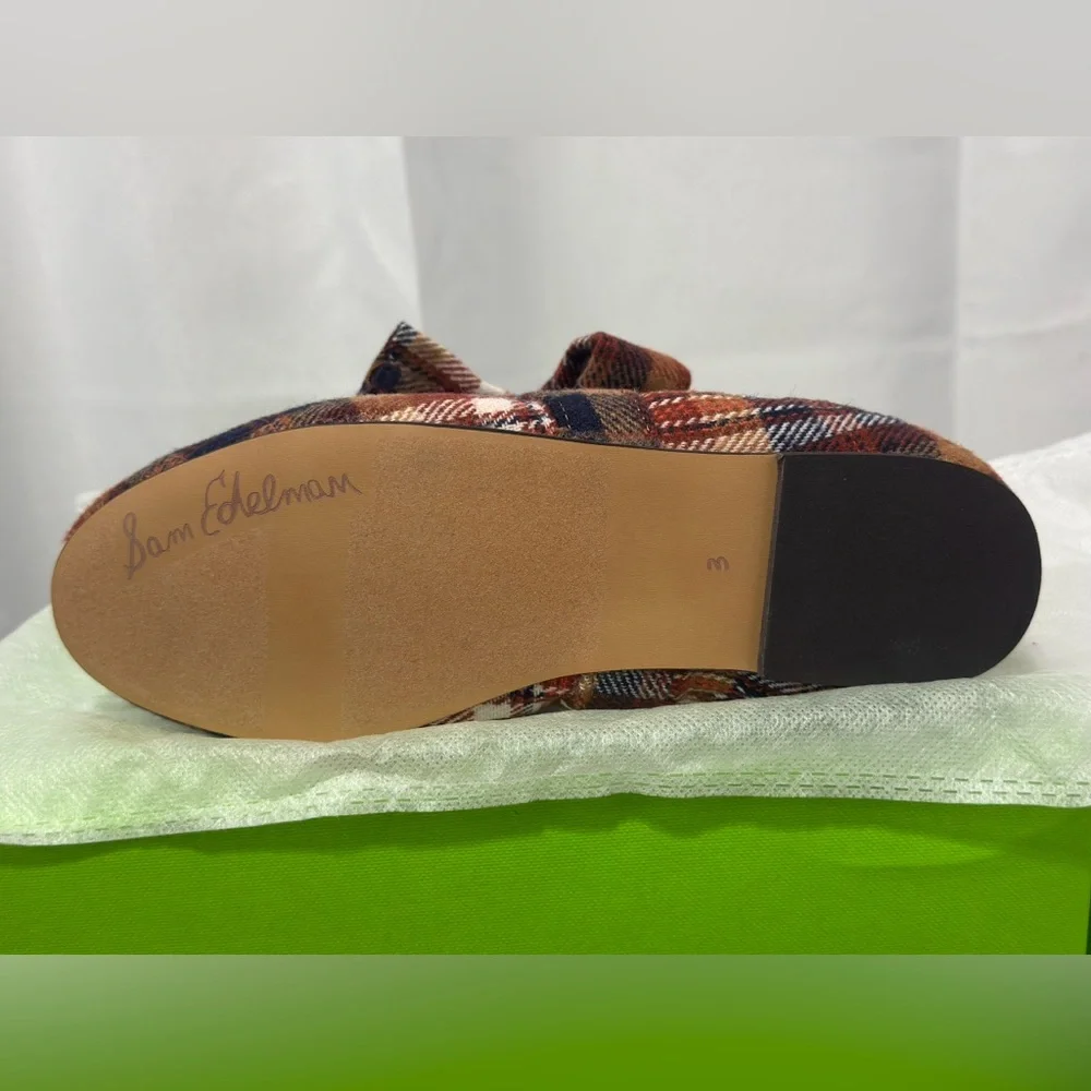 Sam Edelman Felicity Little Kid 3 Rust Plaid Multicolored Ballet Flats & Bow NWT